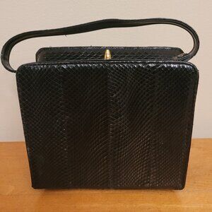 Vintage Mid-Century Black Faux Reptile Box Bag